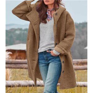 Women's Winter Single Breasted Long Wool Coat Brown